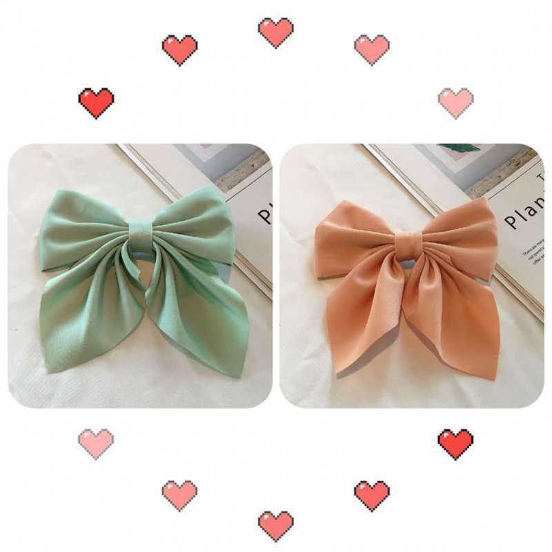 Kẹp Tóc Nơ Lớn Bằng Satin Màu Trơn