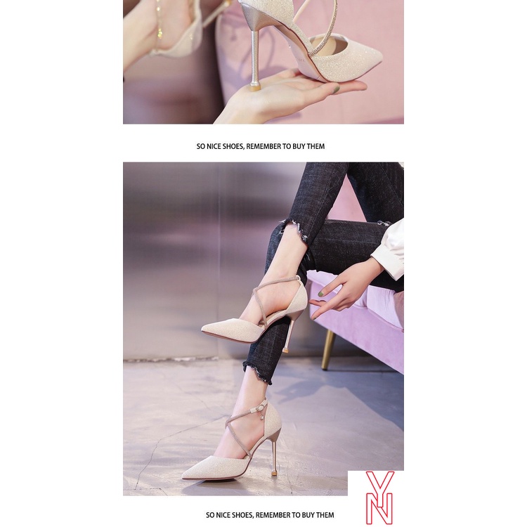 Giày Sandal Cao Gót Mũi Nhọn Khoét Rỗng Mùa Hè Mẫu Mới Năm 2021 Cho Nữ