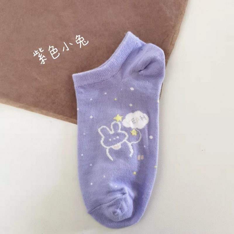 Vớ Thuyền Mỏng Mùa Hè Miệng Nông In Họa Tiết Thỏ Đám Mây Phong Cách Nhật Bản Dễ Thương Cho Nữ