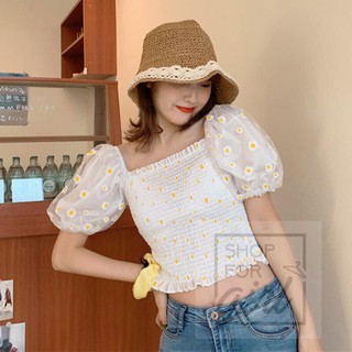 Áo tay phồng hoa cúc nhiều màu tay ngắn-SHOPFORGIRL