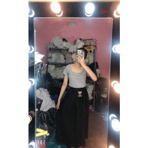 Sét váy dập ly + áo cổ vuông body CO