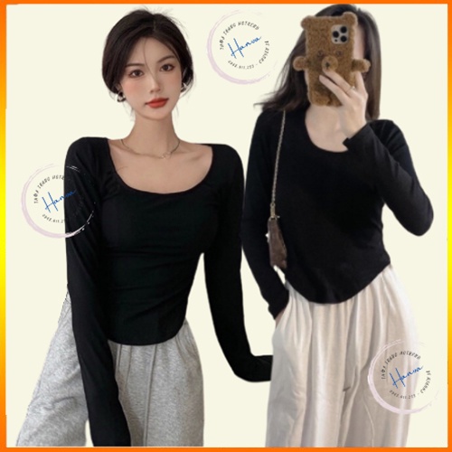 Áo Thun Tăm Nữ Dài Tay Dáng Đuôi Tôm Cổ Tròn Chất Thun Tăm Mềm Mịn, Tôn Dáng