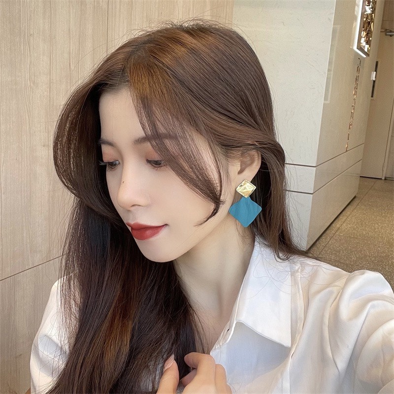 Khuyên tai hình học xanh mùa hè rực rỡ mạ bạc 925 K1093