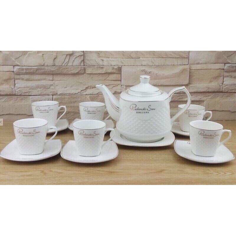 Bộ ấm trà kèm 6 cốc men sứ xương Hàn Quốc hàng xịn cao cấp