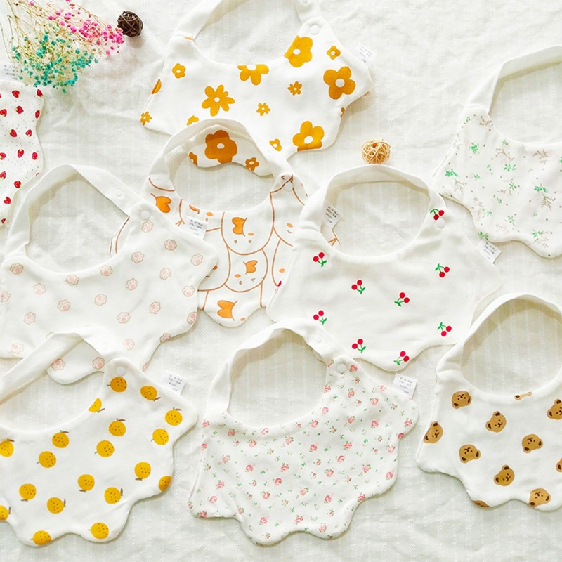 Yếm Ăn Bằng Cotton In Hoa / Cherry Hoạt Hình Dễ Thương Cho Bé Sơ Sinh