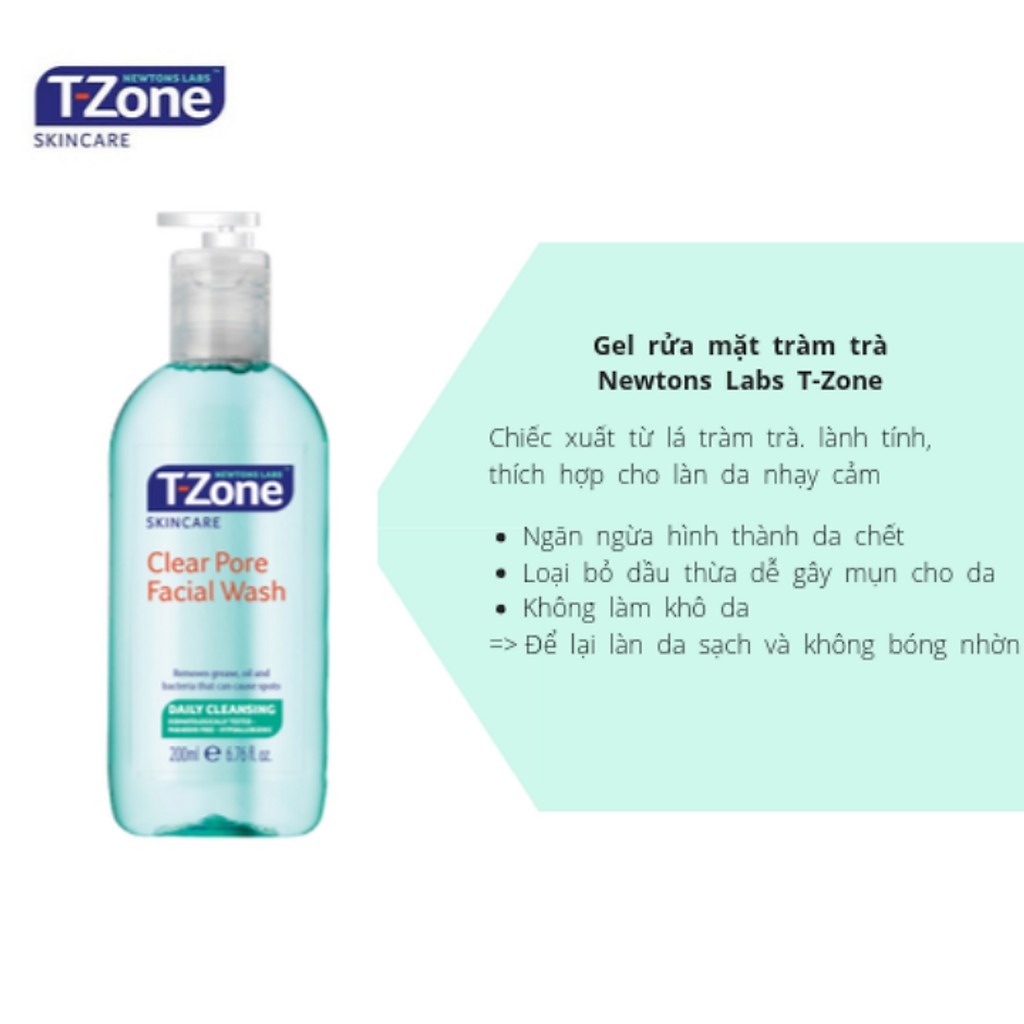 [CHÍNH HÃNG] Nước Hoa Hồng Cho Da Dầu Mụn T-Zone Antibacterial Cleanser 200ml