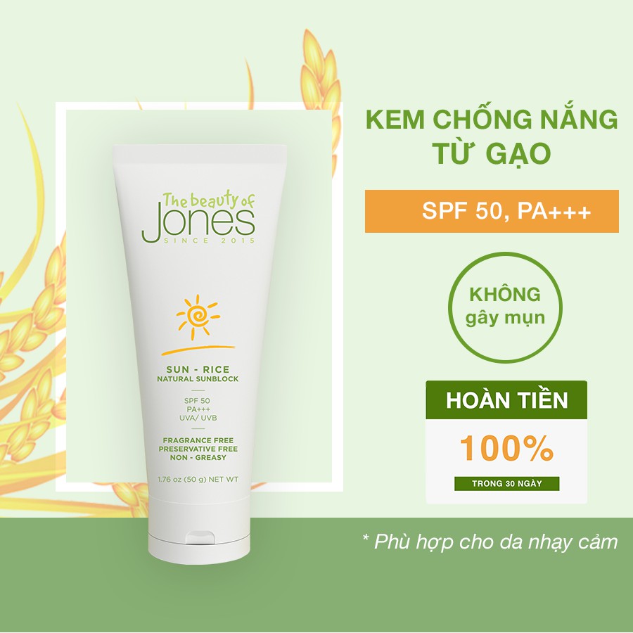Kem chống nắng Sun Rice dành cho da mụn The Beauty of Jones 50gr | BigBuy360 - bigbuy360.vn