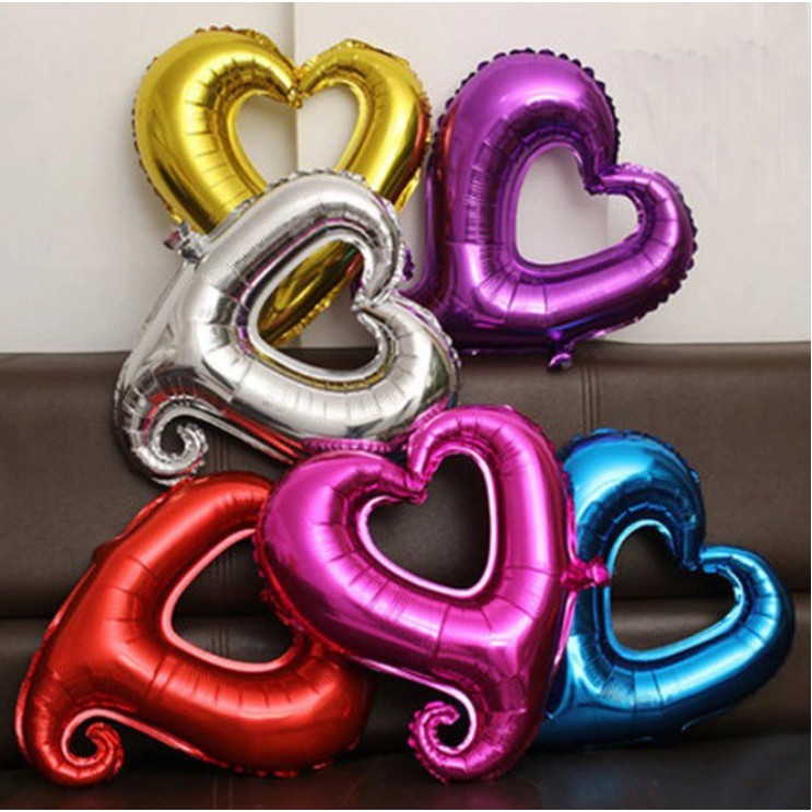 Bong Bóng Nhôm Size 46cm Hình Ngôi Sao, Trái tim nhiều màu, Bong Bóng Nhôm Trái Tim 3 Tầng Happy Day và I Love You