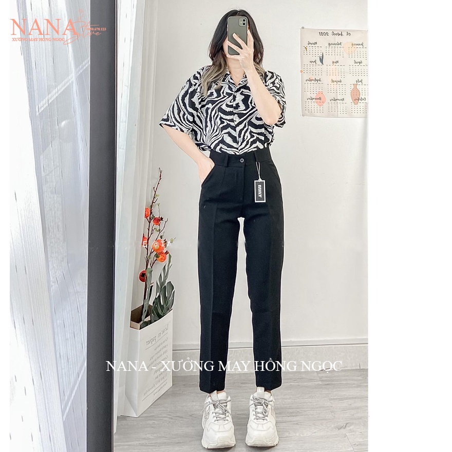 Quần tây nữ lưng cao ống baggy đứng dài đi học làm công sở dáng quần vải nữ học sinh viên cạp cao màu Xanh Đen tuyết mưa