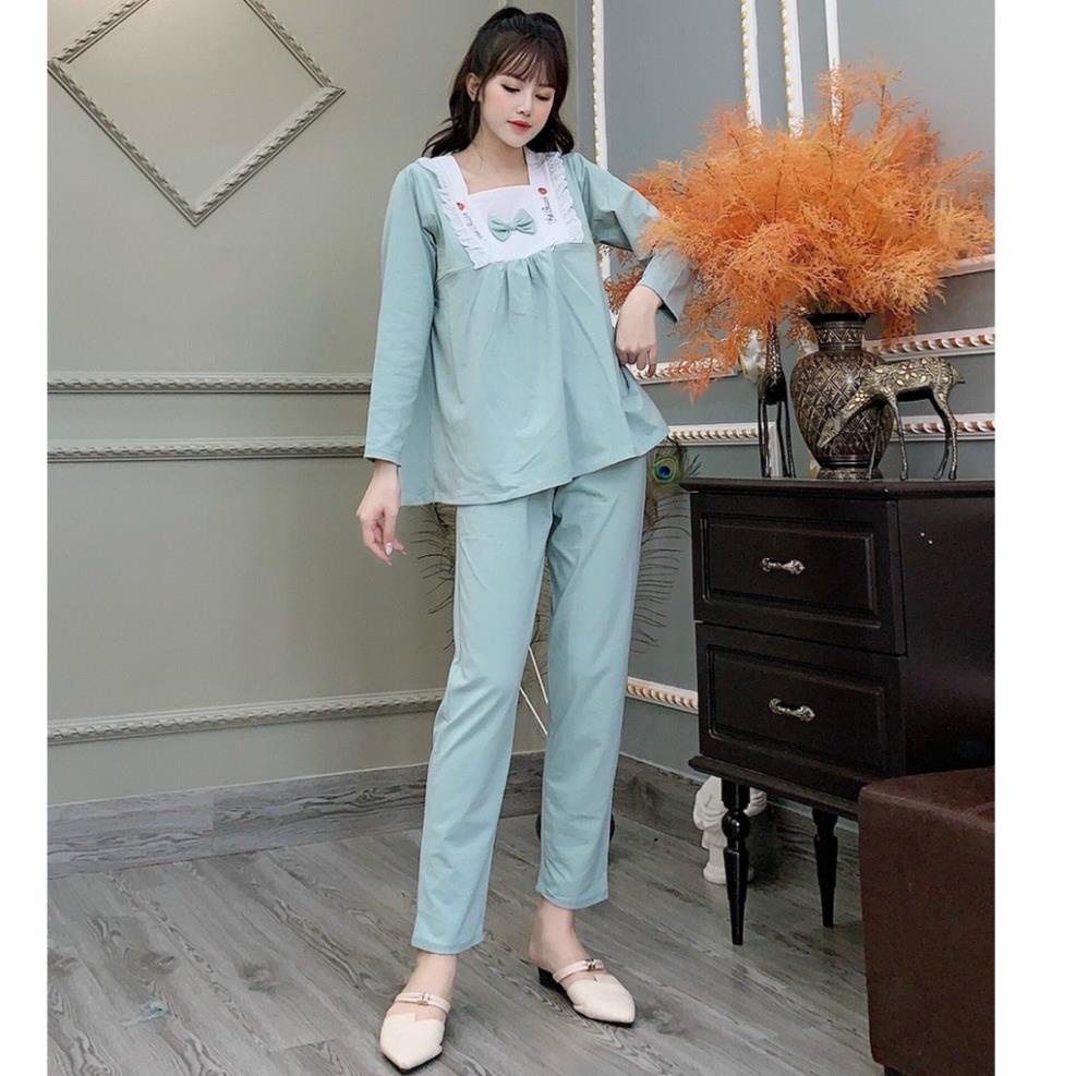 Bộ Bầu sau sinh cho con bú ti CỔ BÈO - Bộ đồ bầu mặc nhà cho mẹ - Quần áo ngủ bà bầu đẹp thời trang giá rẻ Bigsize !