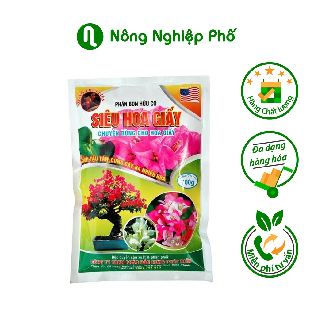 Phân bón hữu cơ Siêu hoa giấy giúp tậu tán, cứng cây, ra nhiều hoa - Gói 700gr