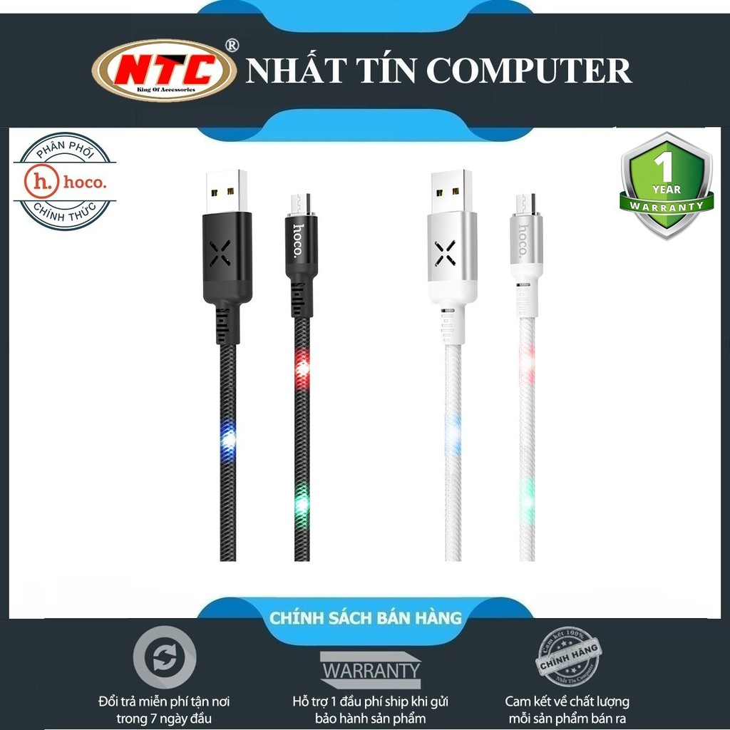 Cáp sạc và truyền dữ liệu Hoco U63 Spirit cổng microUSB Output 2,4A Max, QC3.0, dài 1.2M, có đèn Led nhấp nháy