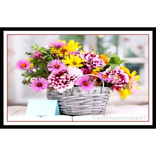Tranh đính đá, Tranh thêu chữ thập giỏ hoa tuyệt đẹp LV229, LV3189 - tự thêu, tự đính