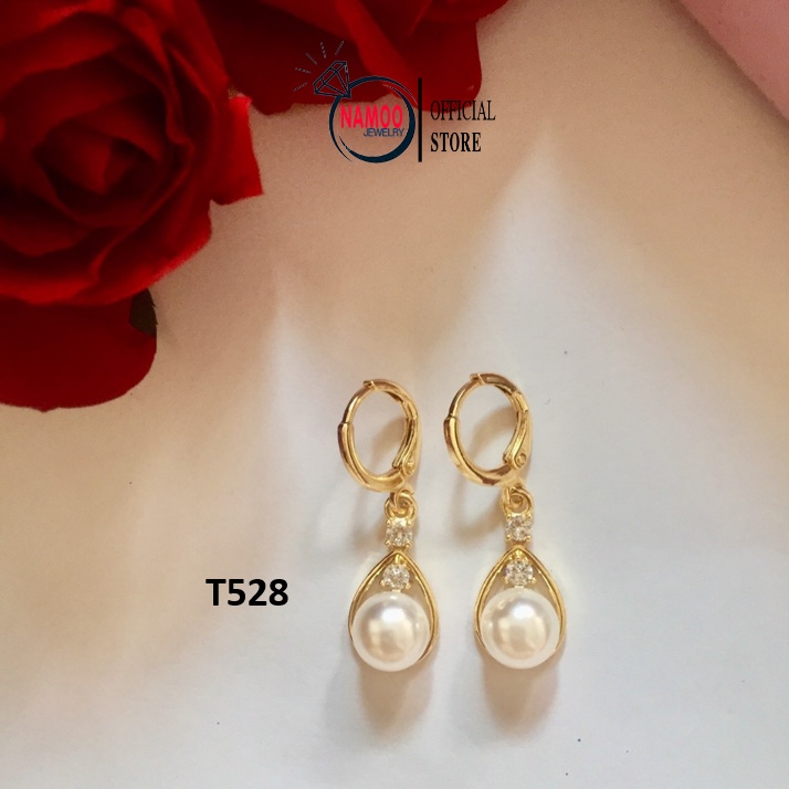 Bông Tai Nữ Đính Ngọc Trai Nhân Tạo T528, Khuyên Tai Mạ Vàng 18k Namoo Jewelry