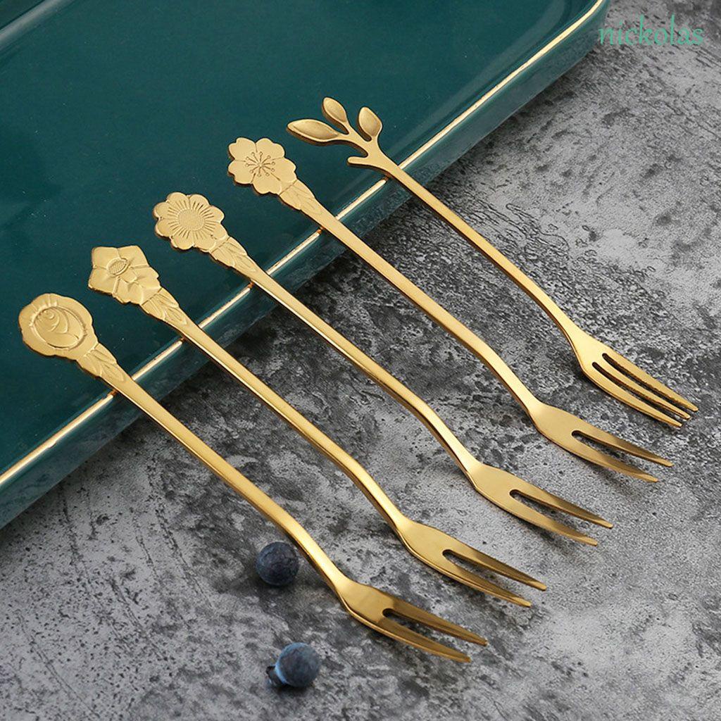 Nĩa Ăn Trái Cây Bằng Thép Không Gỉ Thiết Kế Hai Đầu Tiện Dụng
