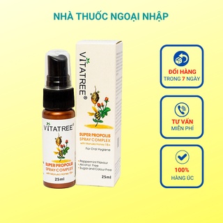 Xịt keo ong giảm đau họng cho trẻ 2 tuổi trở lên Vitatree Super Propolis Spray complex with Honey, Úc