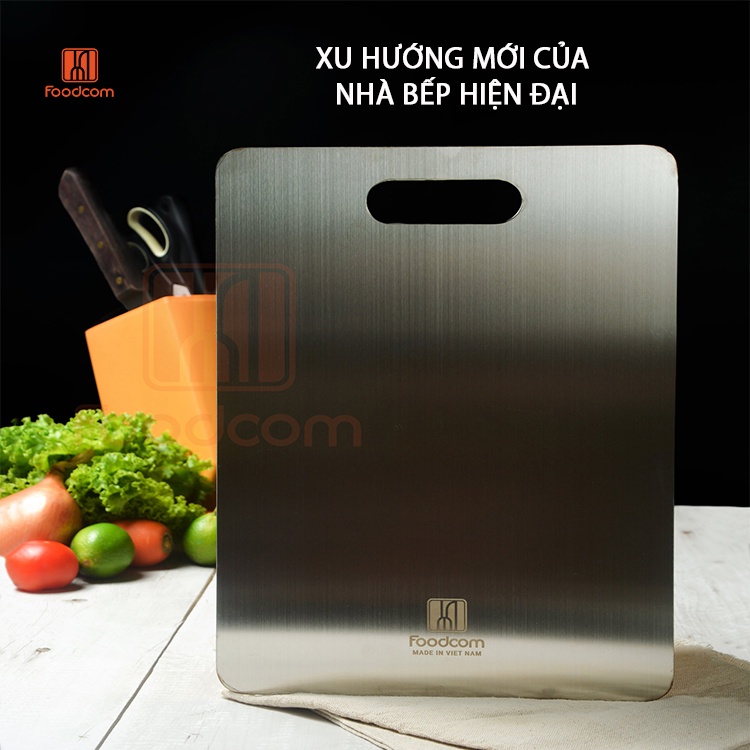 Thớt inox cao cấp Foodcom chất liệu inox 201  kích thước 23 x 30 cm  không han gỉ chống ẩm mốc, kháng khuẩn