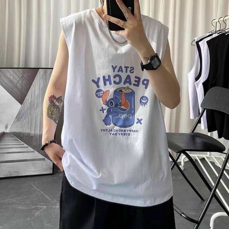 40-75kg Áo nam nữ ba lỗ in Họa tiết STCHER thời trang bigsize unisex