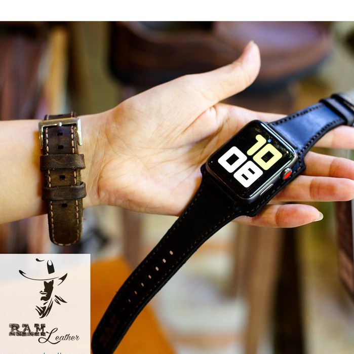 Dây đồng hồ Apple Watch , Iwatch , Iphone Watch Da Bò Thật Kiểu Quân Đội RAM Leather BX  Bền Đẹp