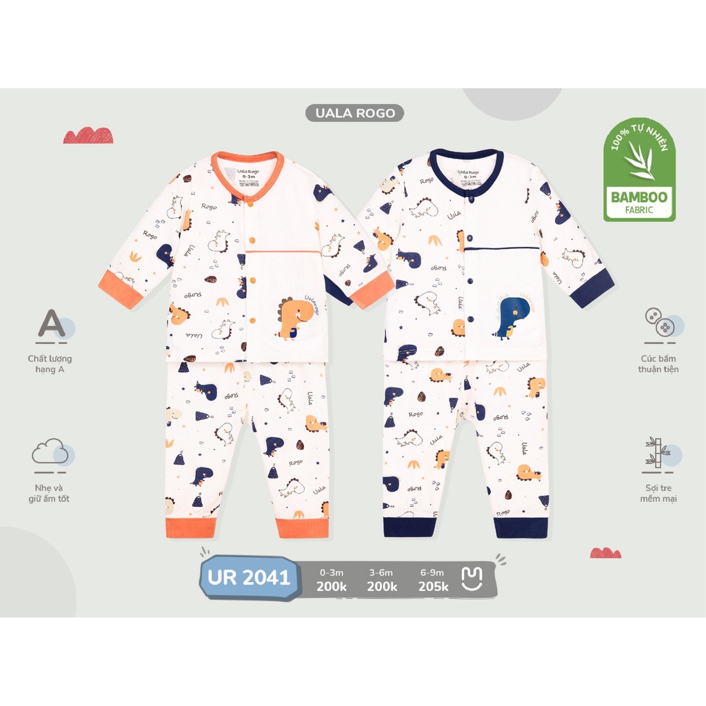 Bộ cài giữa UALA &amp; ROGO sơ sinh vải cotton hè mỏng mát 2041