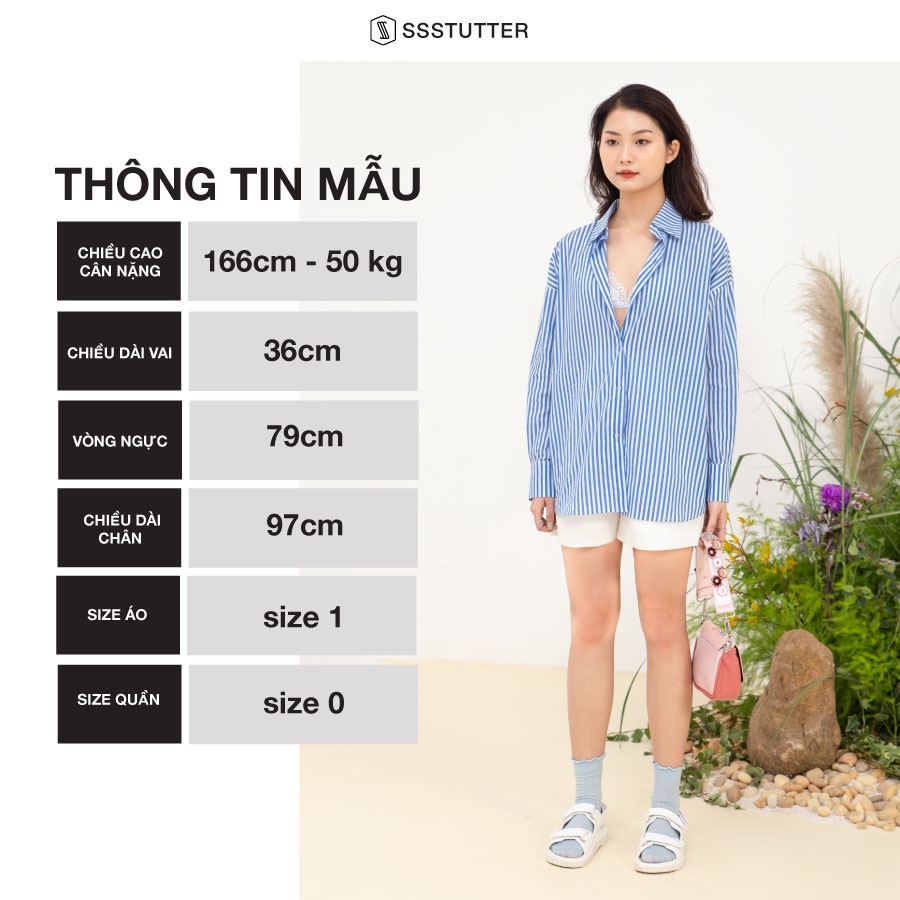 Áo sơ mi nữ SSSTUTTER thô dài tay dáng rộng oversize hoạ tiết kẻ sọc duty shirt