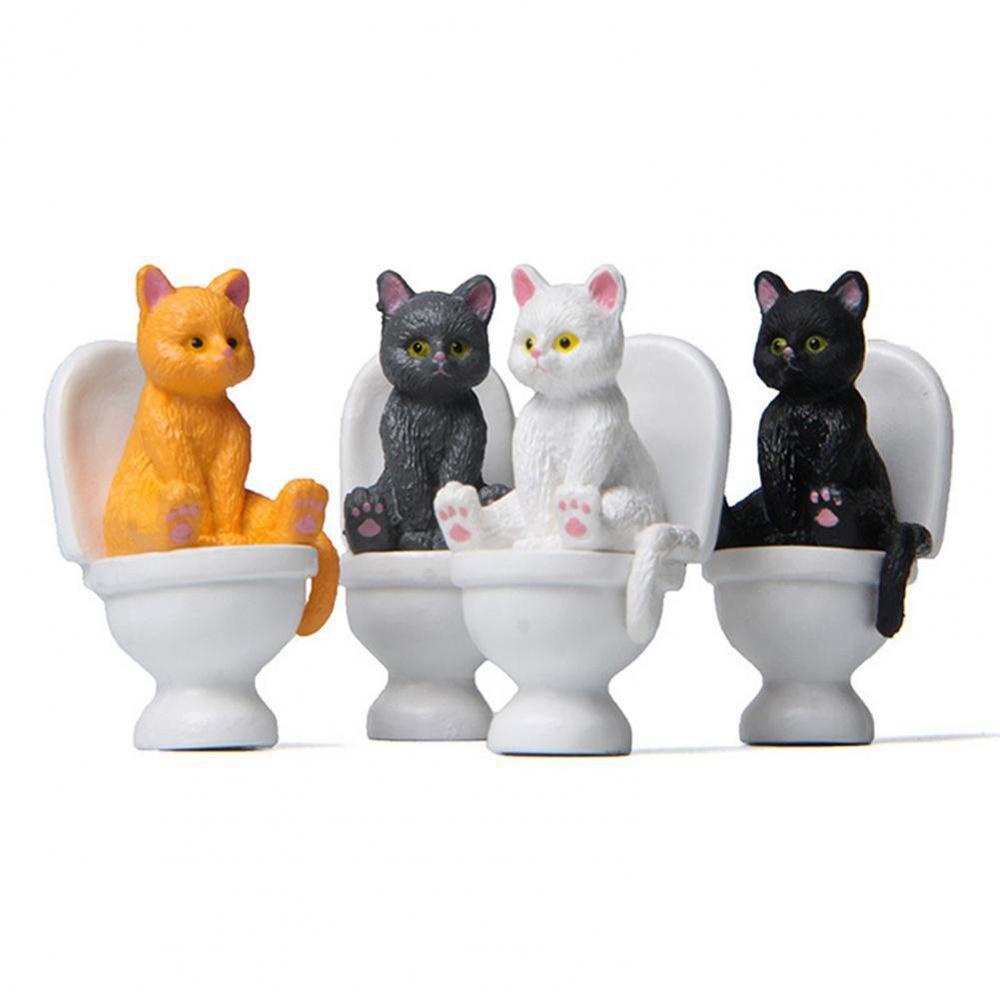 Wadees Mô Hình Chú Mèo Ngồi toilet Mini Dễ Thương