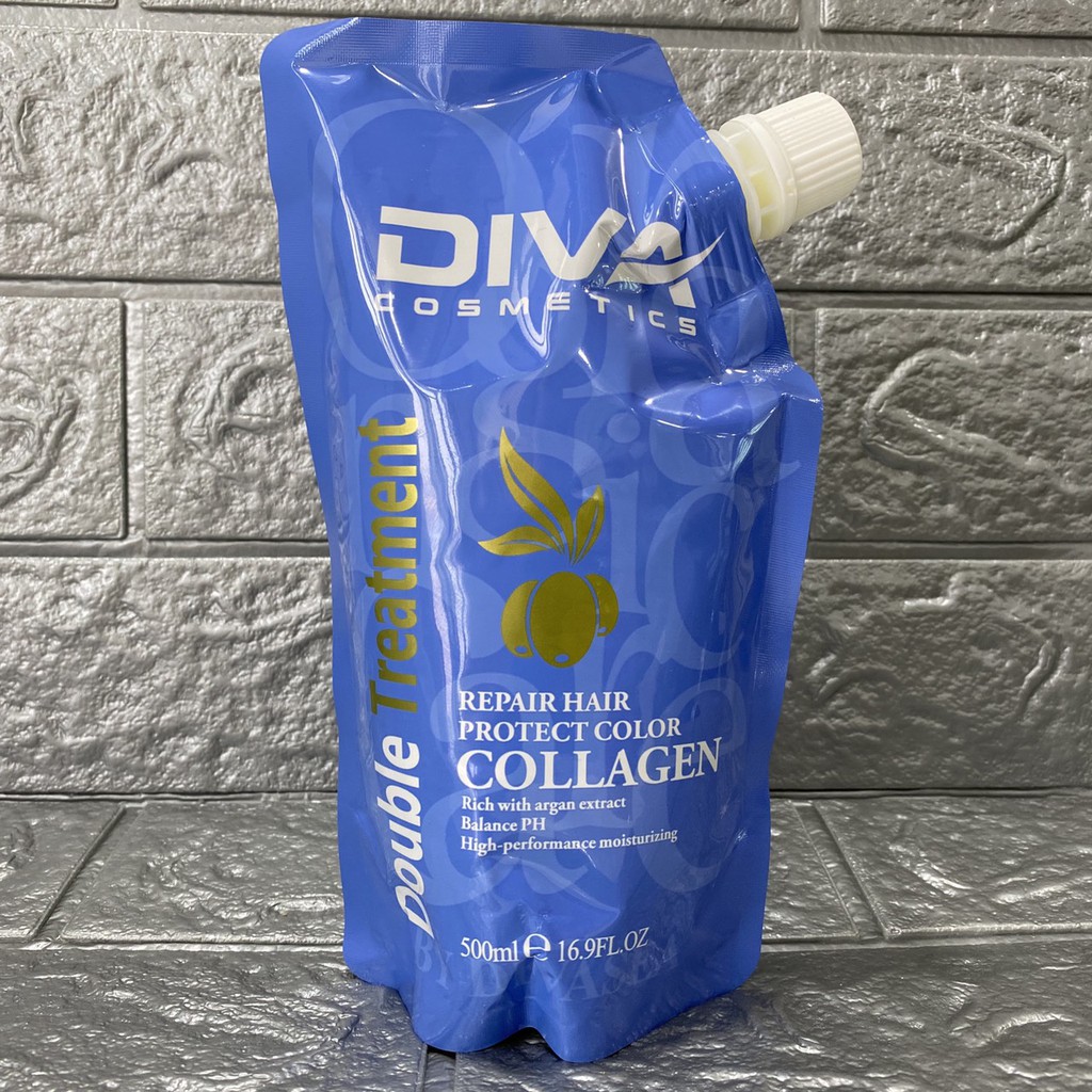 Combo gội và hấp phục hồi tóc hư tổn Diva Collagen (túi diva mới)