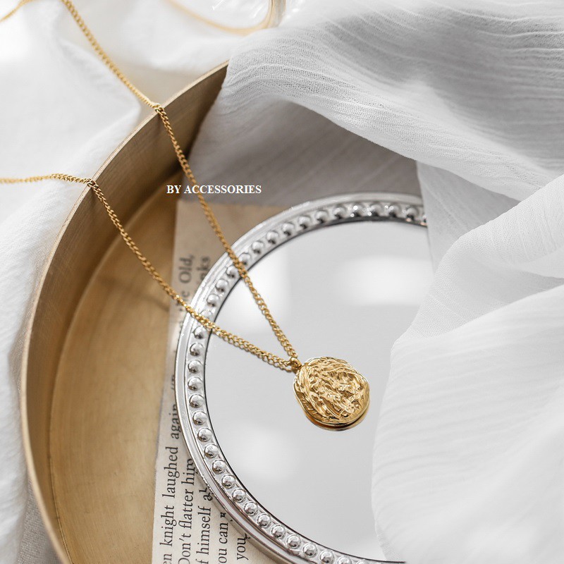 Set choker titan xích bầu nhỏ và dây mặt bầu dục phối 2 tầng không gỉ