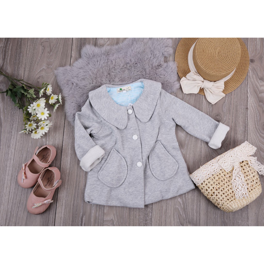 Áo khoác nỉ thu đông dài tay hai túi , cài cúc bé gái size 1-5T, cho bé 10-18kg. Chất nỉ dày dặn, cố phối xinh, dễ mặc
