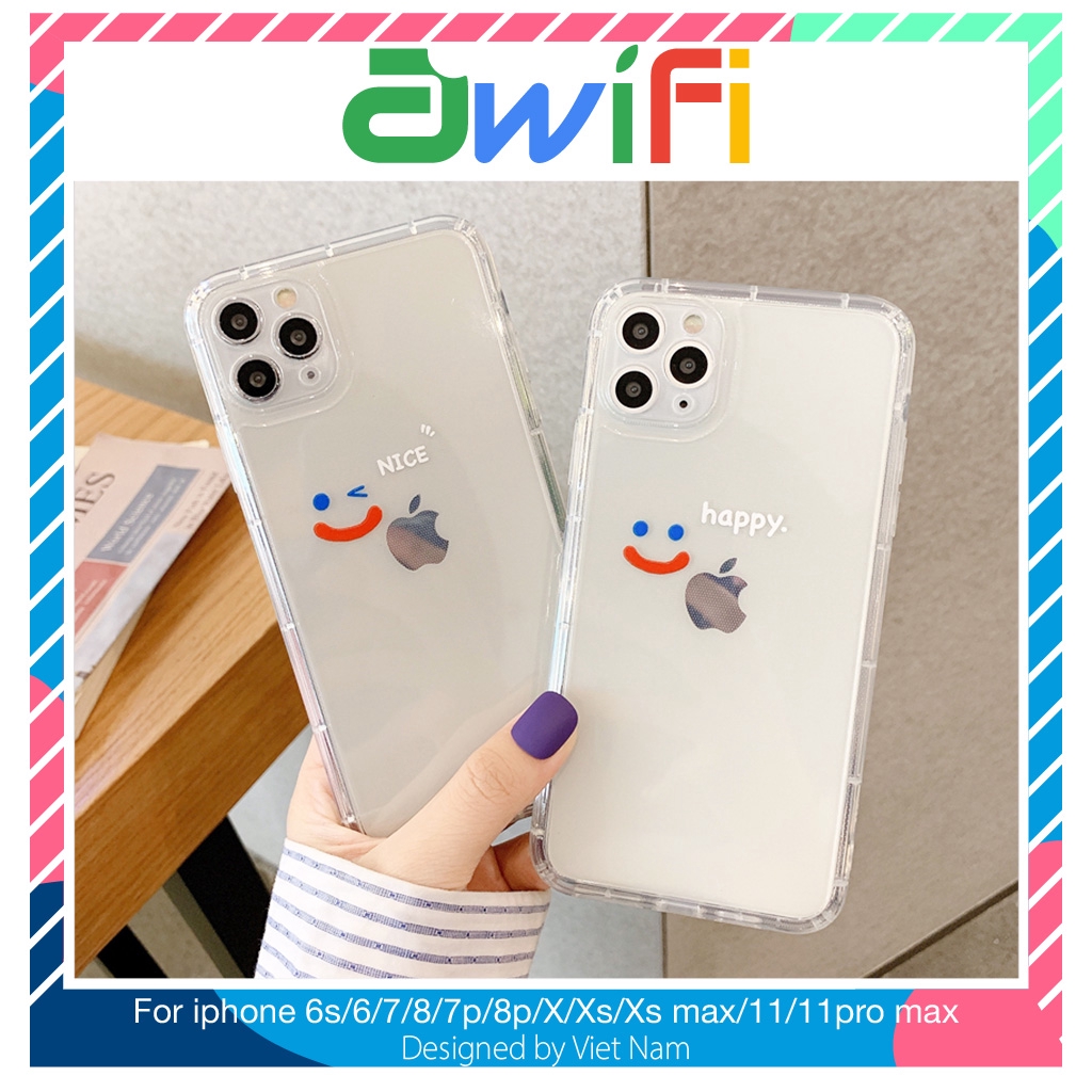 Ốp iphone - Ốp lưng Mặt cười nice & happy trong suốt 5s/6s plus/7/8/7plus/8plus/x/xs/xs max/11/11promax- Awifi Case S1-3
