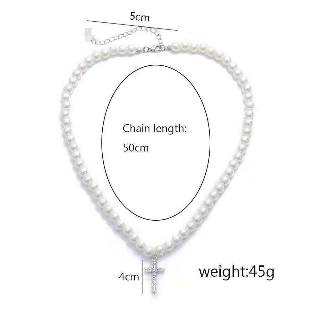 Vòng cổ choker mặt hình thánh giá đính hạt ngọc trai nhân tạo phong cách punk thời trang dành cho nam nữ