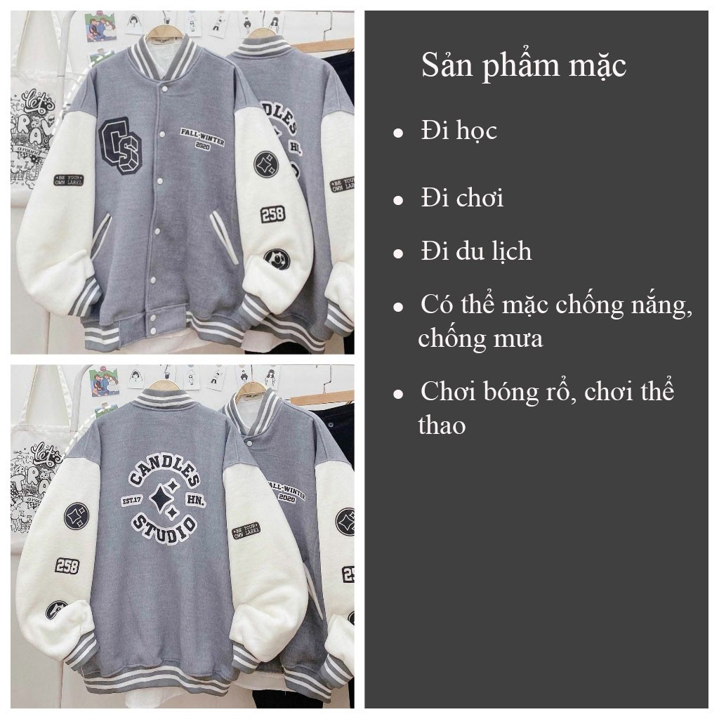 Áo khoác bomber bóng chày CS áo khoác unisex bomber chất nỉ mịn mềm cho nam nữ - CUTEZOO