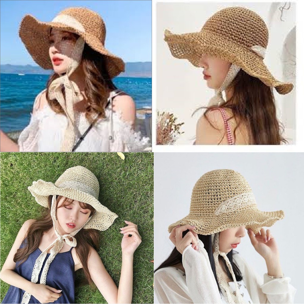 Nón cói, mũ cói mềm móc tay dây ren buộc cổ phong cách XUKA DRESS