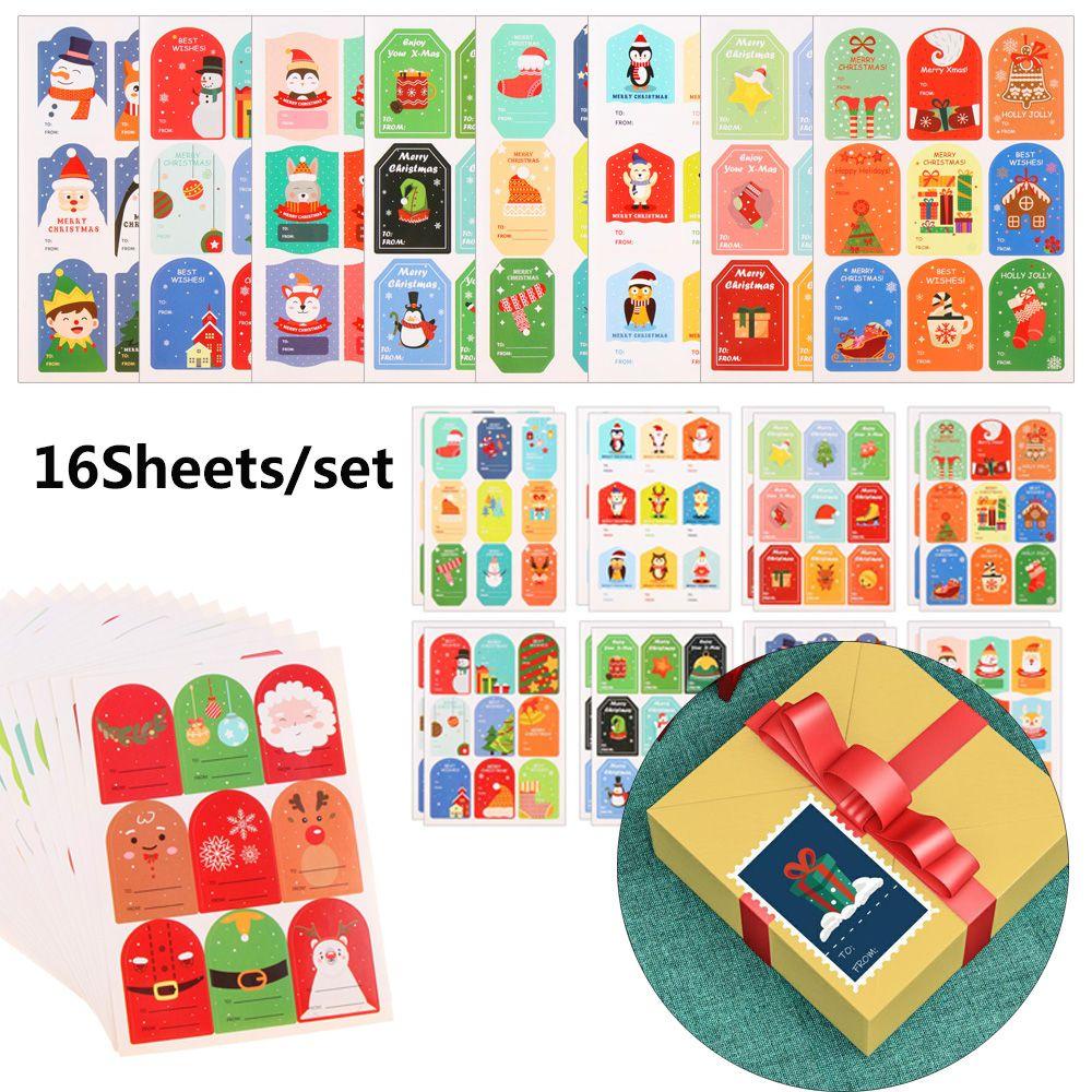 Set 16 Tấm Nhãn Dán Trang Trí Bánh Kẹo Giáng Sinh Tự Dính