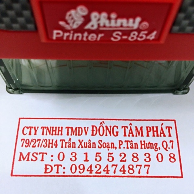 Khắc dấu tên công ty, mã số thuế, địa chỉ, số điện thoại Shiny S-854 ,