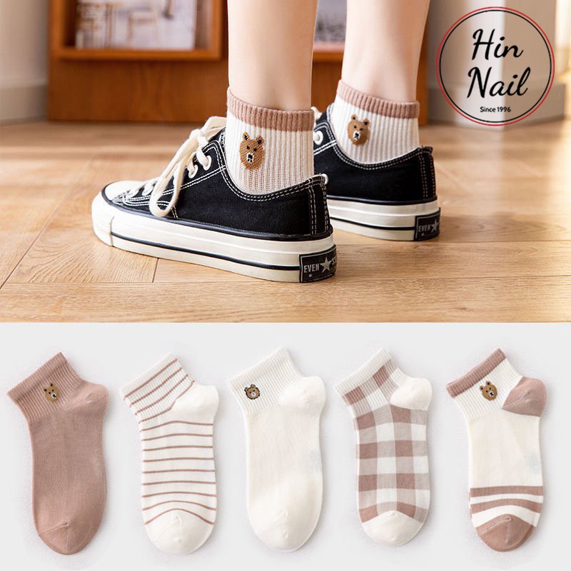 Set 5 đôi tất nữ hàn quốc vớ nữ cổ ngắn cổ dài chất liệu cotton