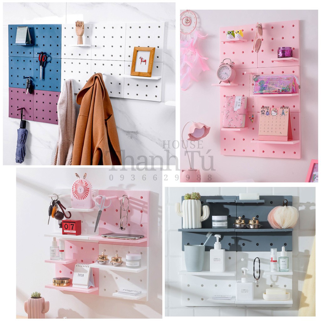 (Full 7 màu) Bảng Pegboard, kệ dán tường giá treo dụng cụ và trang trí bằng nhựa gọn gàng và thẩm mỹ