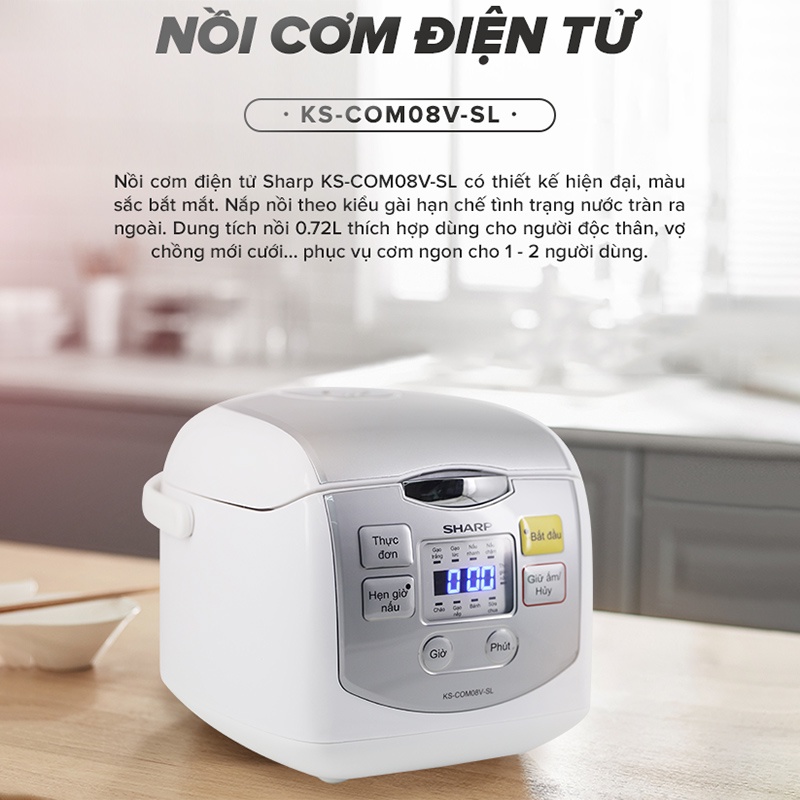 Nồi cơm điện tử Sharp KS-COM08V-SL 0.72 lít - HAPOS Phân Phối Chính Hãng