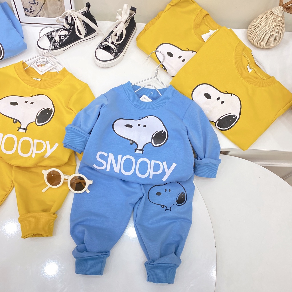 [SALE] Bộ dài tay Snoopy chất da cá 2 màu xanh vàng bé trai bé gái thu đông cực đẹp (V486)