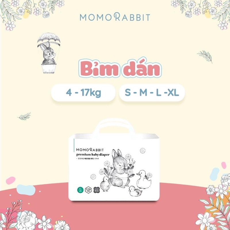 COMBO 1THÙNG/4BỊCH BỈM MOMO RABBIT DÁN/QUẦN S36/M32/L30/XL28 M30/L28/XL22/XXL18