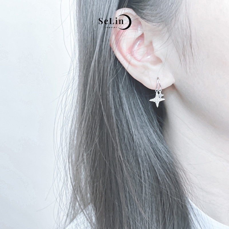 Khuyên tai bạc nữ 925 cao cấp đẹp hình ngôi sao đính đá lấp lánh SELIN JEWELRY 0028