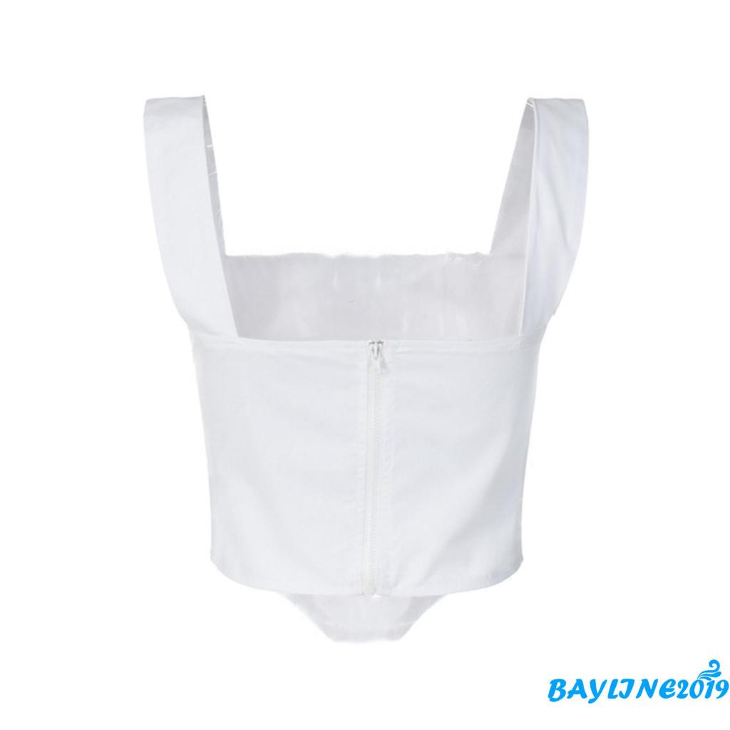 Bay-ladies Áo Tank Top Hai Dây Mỏng Cổ Vuông Màu Trơn Mùa Hè Có Khóa Kéo Hở Lưng Cho Nữ