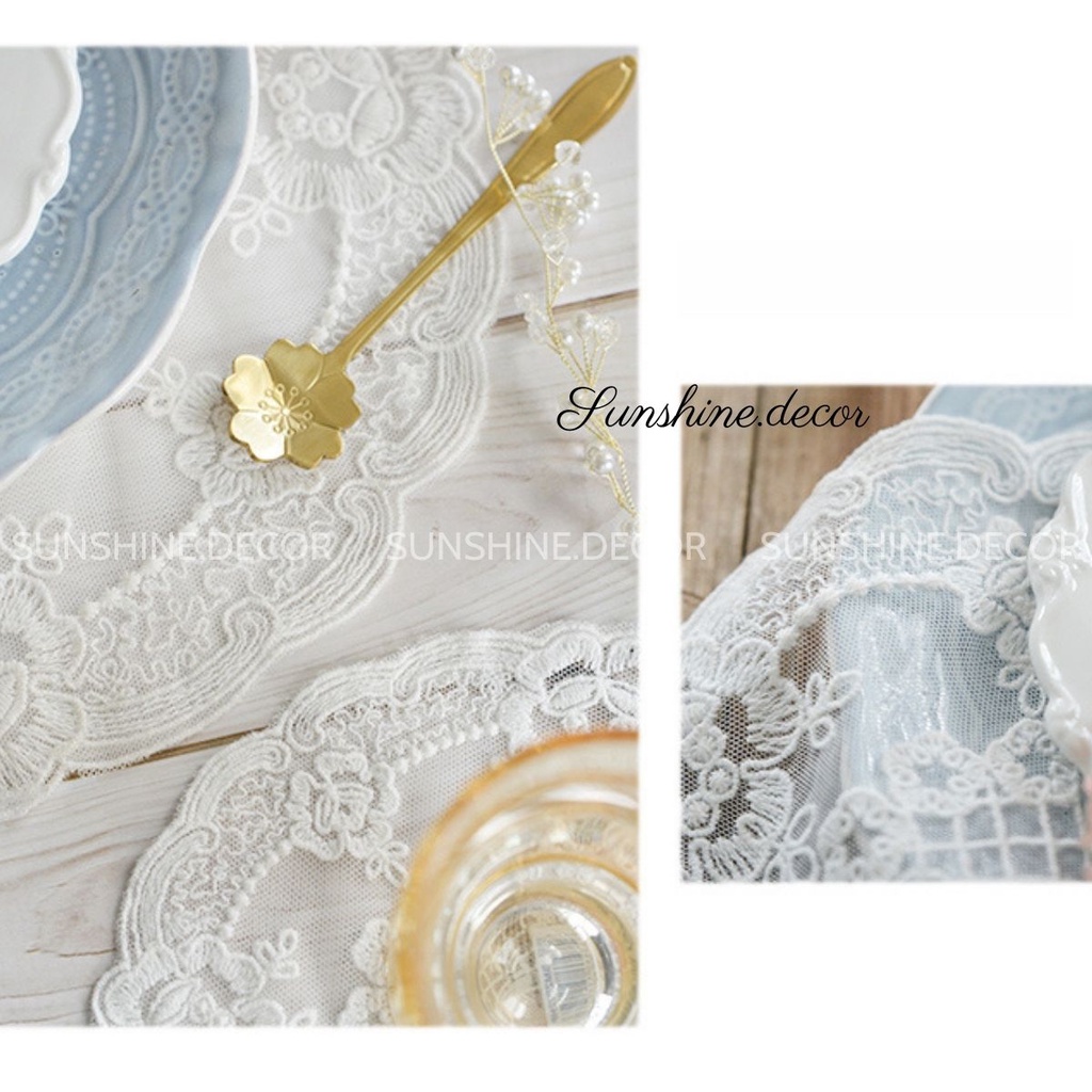 Tấm lót bình hoa thêu ren miếng lót lọ hoa phong cách vintage cổ điển phụ kiện chụp ảnh decor