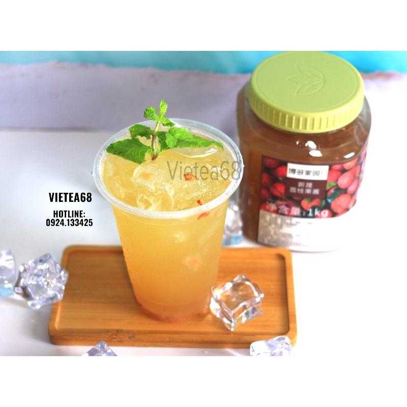 Mứt sốt Vải Boduo pha trà hoa quả- trà sữa hộp 1kg hàng chính hãng