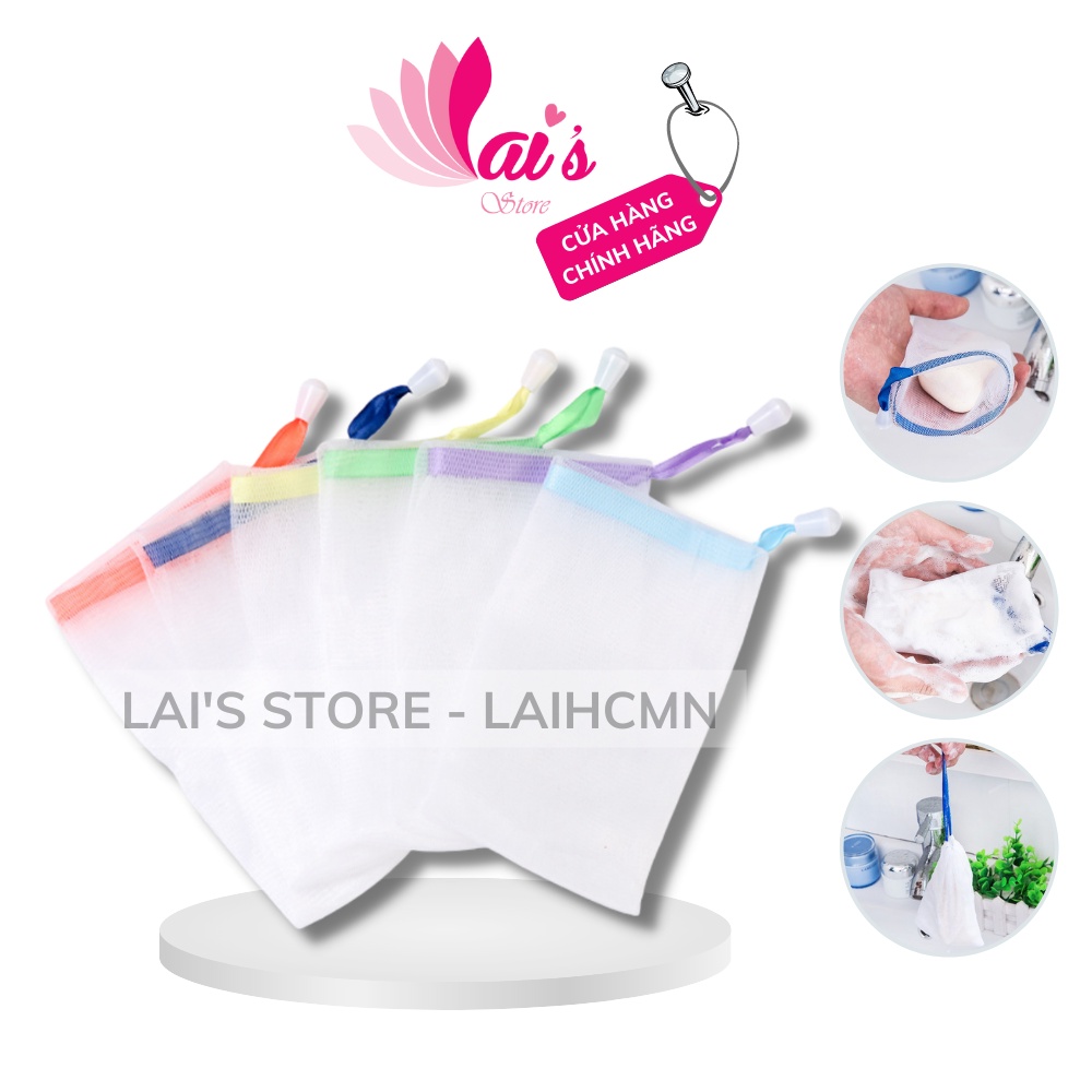 Túi Lưới Đựng Xà Phòng Tạo Bọt Tiện Lợi, Túi Tạo Bọt Có Dây Rút Soap Foaming Mesh Bag (loại 2 lớp dày dặn) - LAI'S STORE