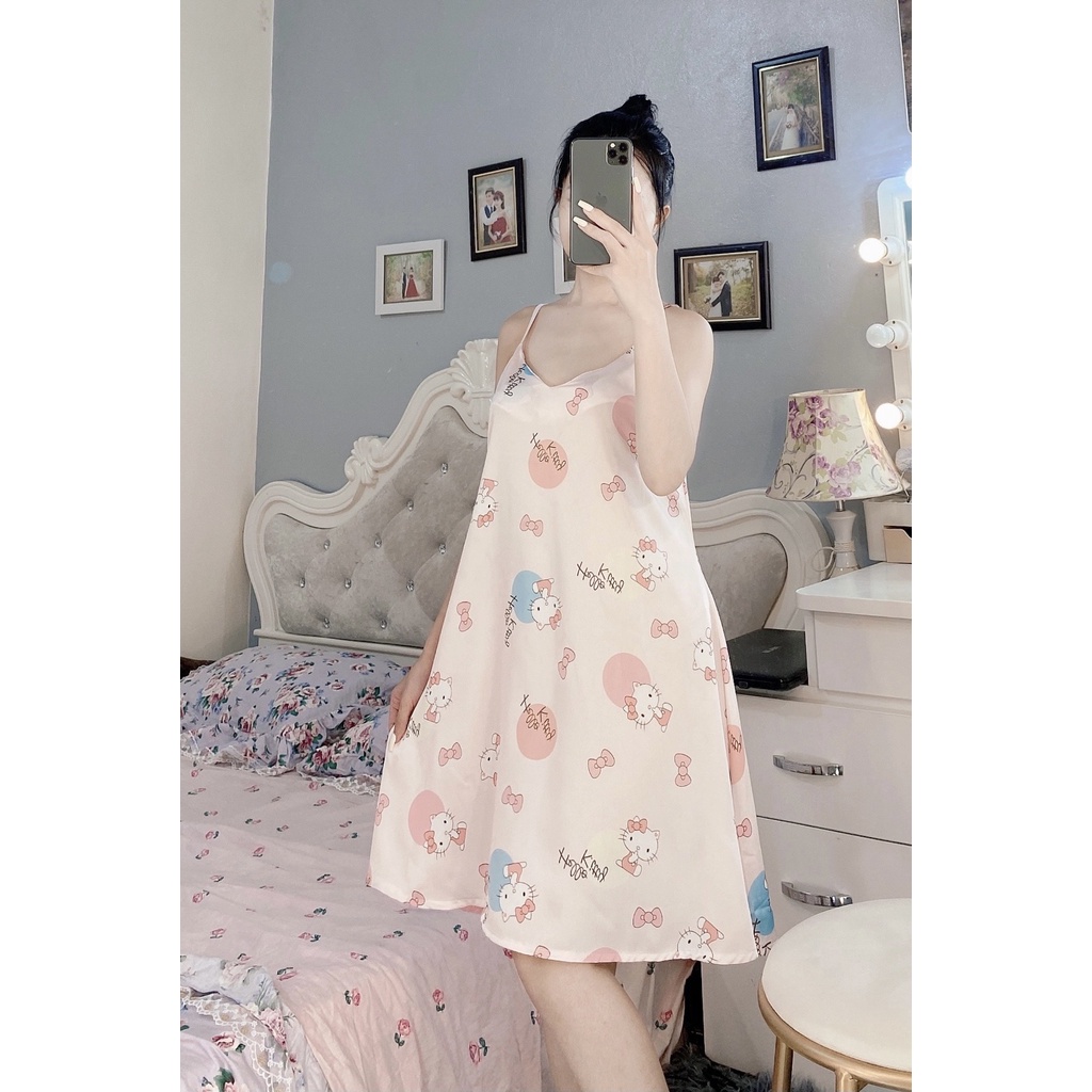Váy Ngủ 2 Dây Lụa Satin Đầm Ngủ Baby Cao Cấp Boody BV02