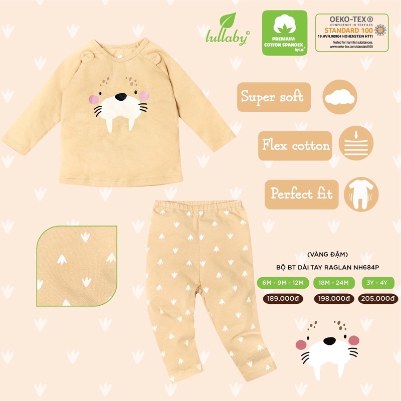 Bộ dài tay cotton dày Lullaby Bé trai / bé gái NH684-685P(9m-4y)