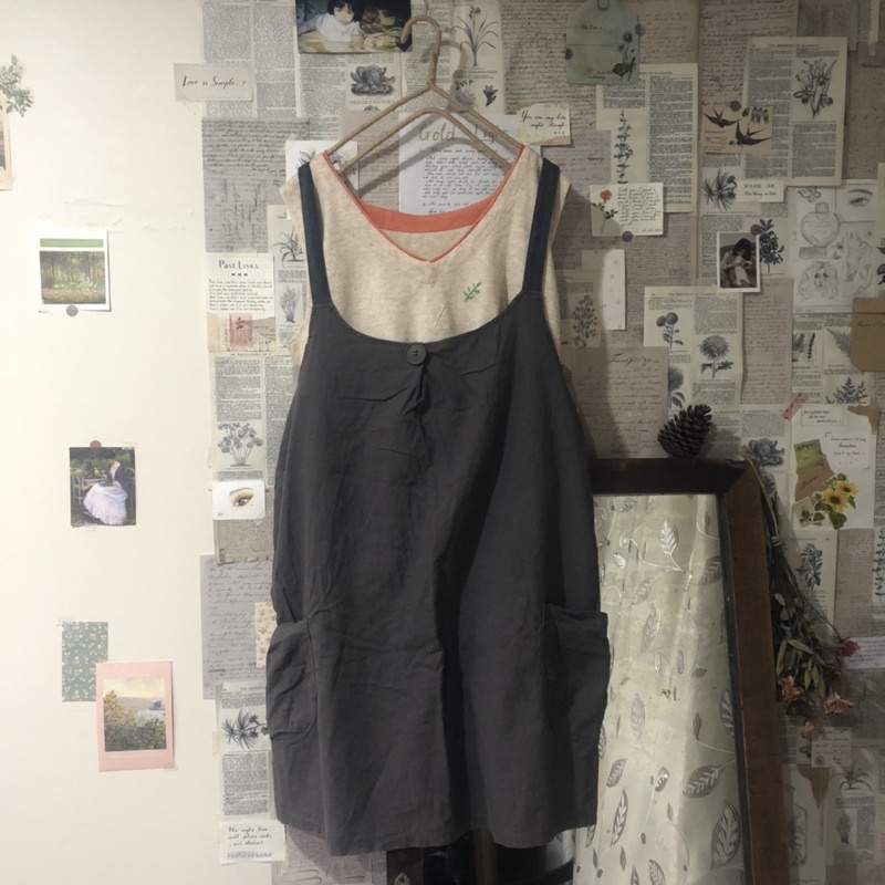Ora dress - Yếm vải thô vintage mori 2hand