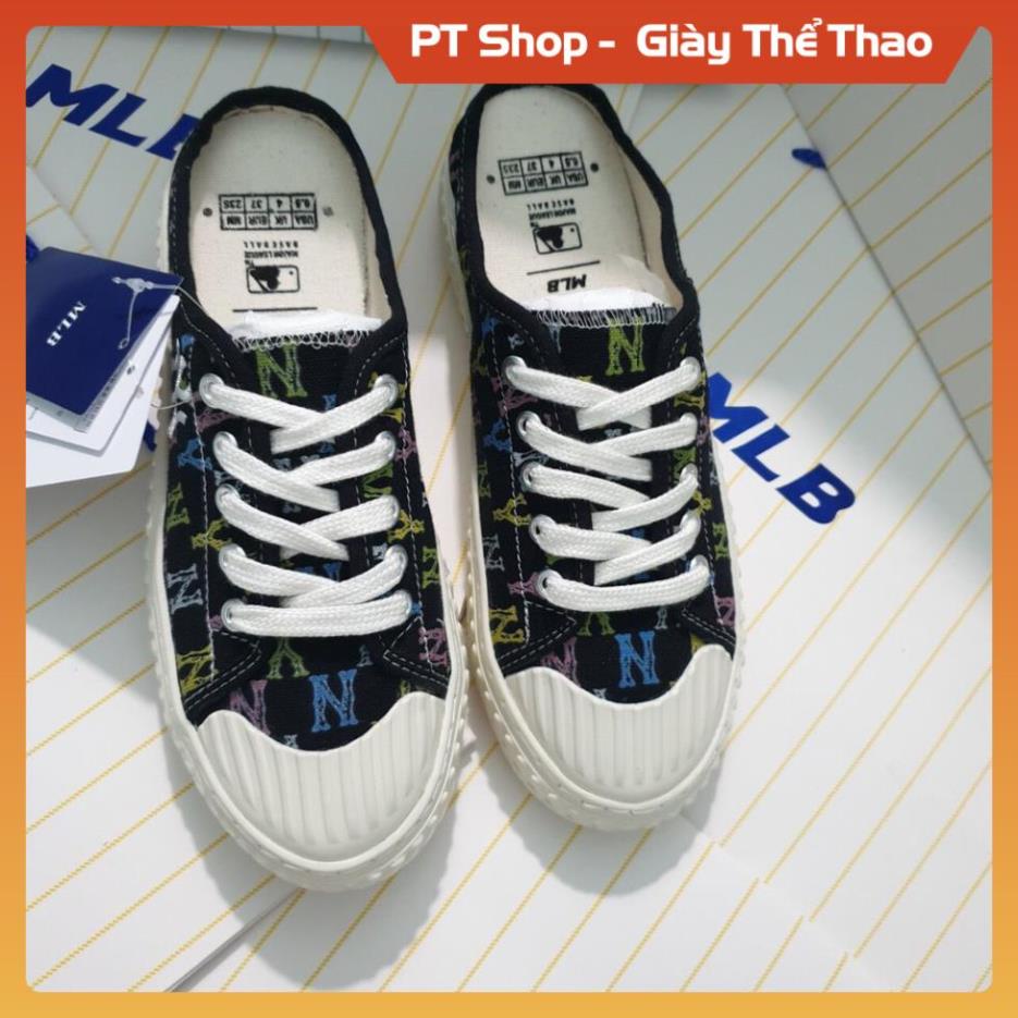 [FreeShip-Hàng Loại A] Giầy MLB NY đen đạp gót hót trend , Giày MLB sục đen cao cấp full box phụ kiện bill tag Sneaker
