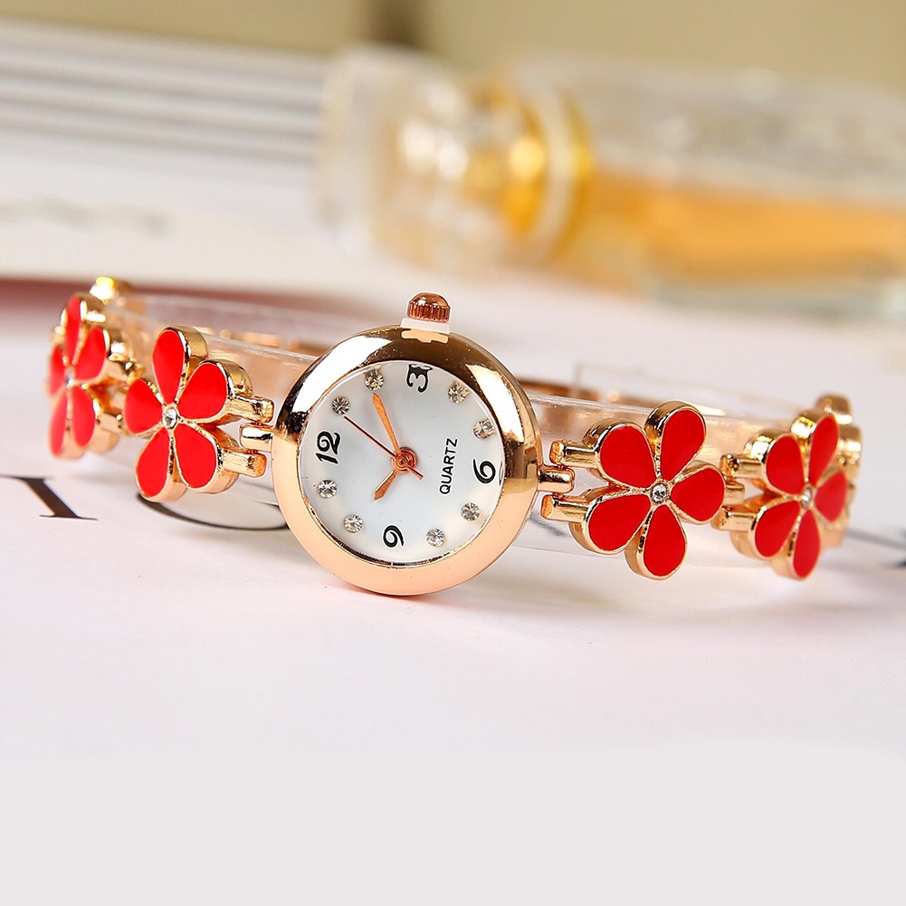 MACmk Fashion Women Rhinestone Flower Round Dial Analog Quartz Bracelet Watch Gift